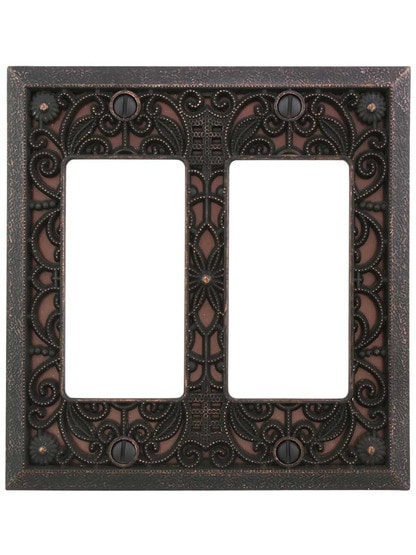 Filigree Double-GFI Switch Plate in Aged Bronze.